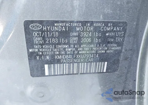 2019 Hyundai Elantra Sel from USA, damaged, VIN KMHD84LFXKU793414